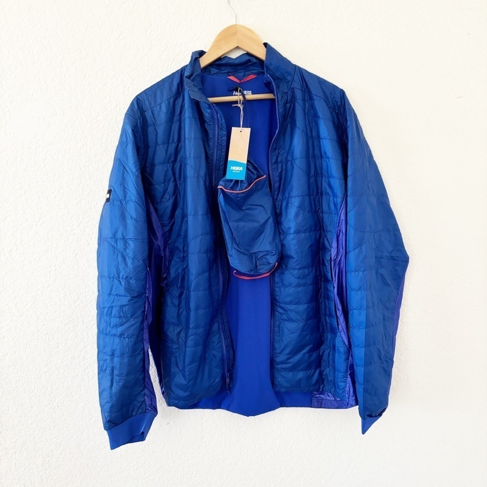 Hoka Skyward Jacket Medium Blue Puffer Insulated Full Zip Packable Running